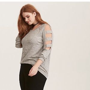 Torrid Grey Knit Ladder Sleeve Sweater